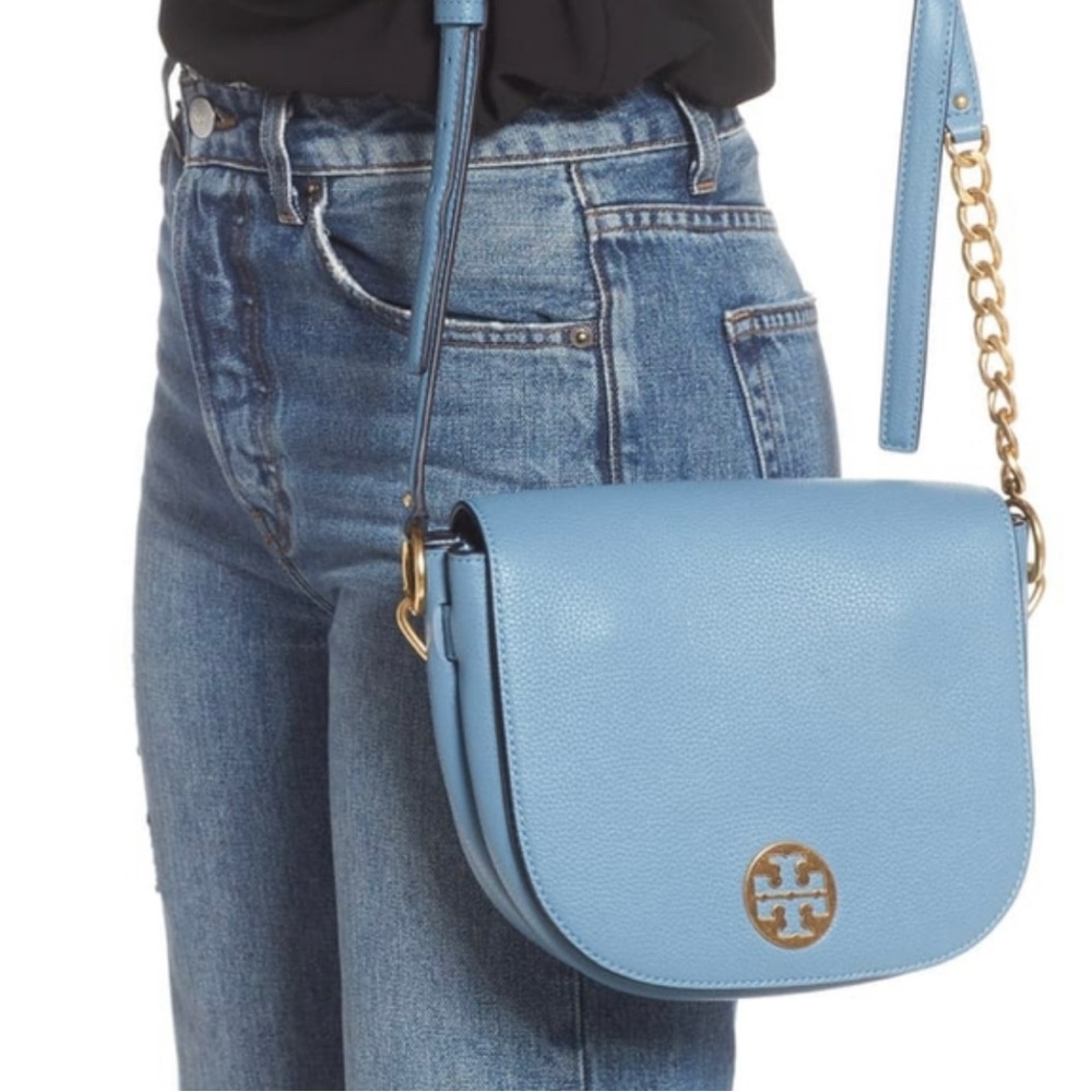 Tory Burch Blue Everly Leather Flap Saddle Bag - Picture 12 of 14